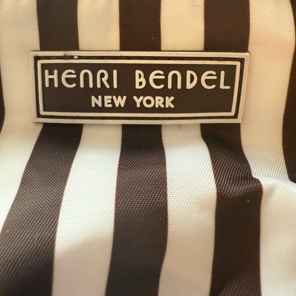 HENRI BENDEL Zip Around Packable Tote. Brown and White Stripe. - Picture 3 of 4